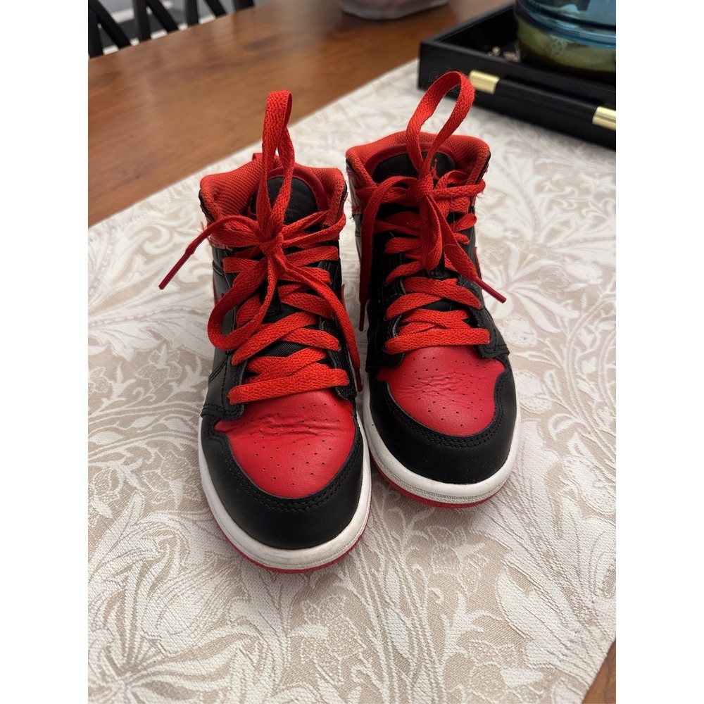 Nike Air Jordan 1 Mid Alternate Bred Black Fire Red Sneakers Kids 13C